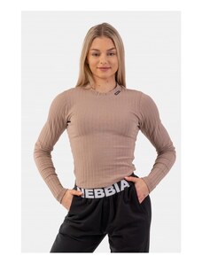 Nebbia Žebrované tričko s dlouhým rukávem z organické bavlny 415 - brown