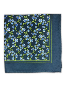 Kolem Krku Tmavě modrý kapesníček do saka Flowers s modrými květinami