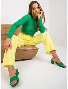 Fashionhunters RUE PARIS světle žluté látkové kalhoty se širokou nohavicemi