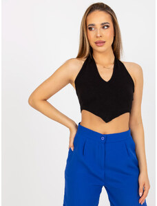 RUE PARIS ČERNÝ ŽEBROVANÝ CROP TOP -BLACK Černá