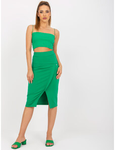 Fashionhunters Základní zelená tužková sukně s rozparkem