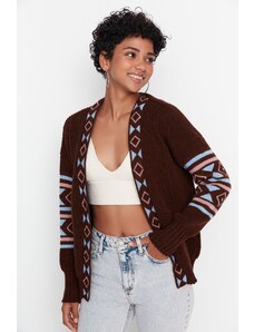 Trendyol Brown Patterned Oversized Knitwear Cardigan