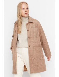 Trendyol Camel Pocket Detailní vlněný kabát