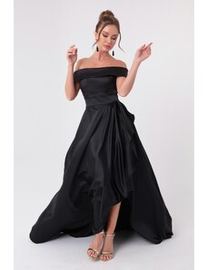 Lafaba Dámské černé saténové večerní šaty a plesové šaty s velkým výstřihem