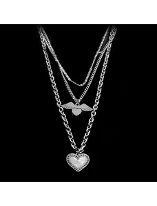 *Ocelový trojitý náhrdelník se dvěma přívěsky srdce | DG Šperky
