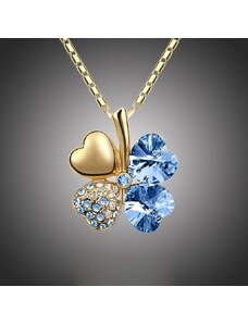 Sisi Jewelry Náhrdelník Swarovski Elements Čtyřlístek pro štěstí gold světle modrý