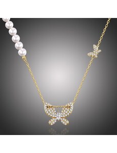 Éternelle Elegantní perlový náhrdelník se zirkony Laura - motýl