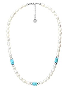 Manoki Perlový náhrdelník s tyrkysovým magnezitem Kiara - chirurgická ocel