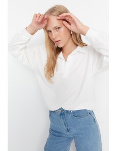 Trendyol Off White Regular/Normal fit Basic Polo Neck Regular Thin, Knitted Sweatshirt