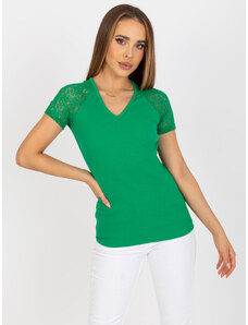 RUE PARIS Zelené tričko s krajkovými rukávy --green Zelená