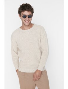 Trendyol Beige Oversize Fit Wide Fit Crew Neck Basic Knitwear Sweater