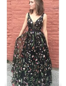 Donna Bridal květované vyšívané šaty s výstříh bez rukávu