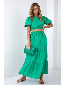 FASARDI Dámská letní setová halenka se sukní zelené barvy