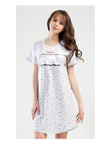 Vienetta Dámská noční košile s krátkým rukávem Kristýna, barva šedá, 70% bavlna 30% polyester
