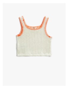 Koton Sleeveless Textured Crop Top U-Neck Stitching Detail