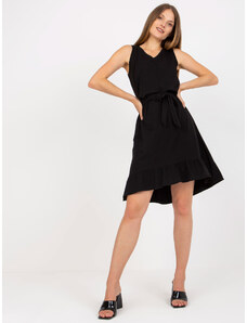 Fashionhunters Černé bavlněné basic šaty s volánem RUE PARIS