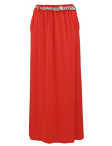 Itálie Letní jednobarevná dlouhá sukně s páskem SU4679 - červená - vel. UNI