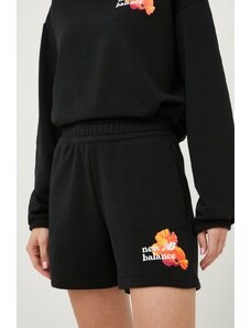 Kraťasy New Balance dámské, černá barva, s potiskem, high waist, WS21551BK-BK