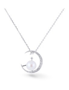 Tiniana Stříbrný náhrdelník s pravou říční perlou půlměsíc