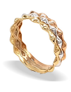 Masivní zlatý prsten ze žlutého, bílého a růžového zlata
