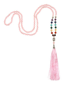 Bodhi Yoga Bodhi Mala náhrdelník Chakra Ruženín s růžovým střapcem, 108 korálků