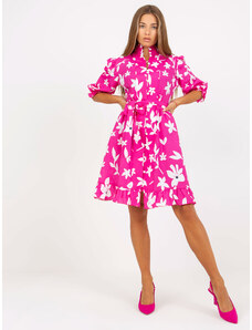 BASIC Růžové košilové květinové mini šaty s límečkem -dark pink Květinový vzor