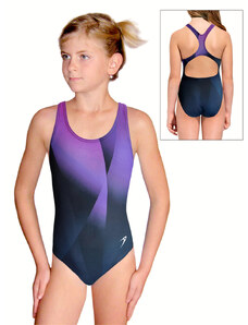 Ramisport Dívčí sportovní plavky jednodílné PD623 t162 tmavě modrá s fialovou