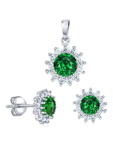 Silvego Stříbrný set šperků FLORESSA se syntetickým smaragdem JJJ2488GR