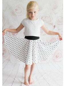 Bílá supertočivá sukně s puntíky
