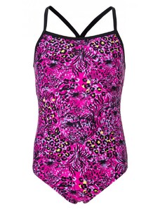 Slazenger Mesh Back Swimsuit Junior Girls Viv Pink/Blk