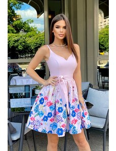 Bicotone Světle růžově květované krátké šaty Ellie