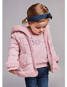 Dívčí oboustranná zimní bunda s kožíškem MAYORAL, světle růžová