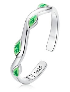 GRACE Silver Jewellery Stříbrný prsten Zelená větvička, stříbro 925/1000