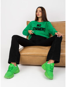 Fashionhunters Zelená bavlněná mikina RUE PARIS bez kapuce