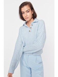 Trendyol Light Blue Crop Polo Collar Knitwear Sweater