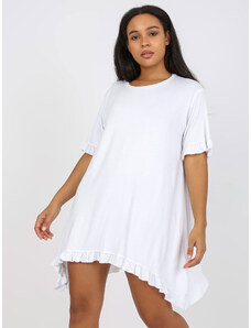 RELEVANCE Biele asymetrické plus size šaty s krátkym rukávom a volánmi