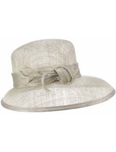 SEEBERGER Velký šedý slavnostní klobouk s ozdobou - ze sisálové slámy