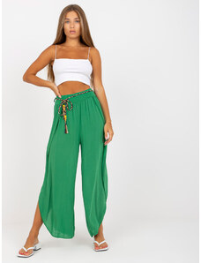Fashionhunters Zelené široké kalhoty z látky s vysokým pasem od OCH BELLA