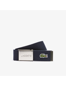 Lacoste pánský tkaný pásek s gravírovanou přezkou Made in France