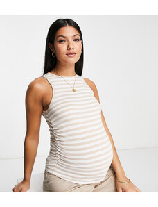 ASOS Maternity ASOS DESIGN Maternity ruched side tank in camel and white stripe-Multi