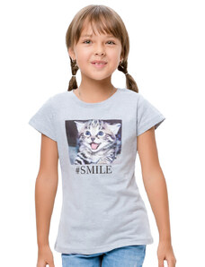 Winkiki Kids Wear Dívčí tričko Kitty - šedý melanž