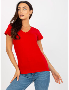 Fashionhunters Základní červené dámské tričko s krátkým rukávem