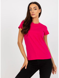 BASIC FEEL GOOD Fuchsiové tričko s kulatým výstřihem --fuchsia Tmavě růžová
