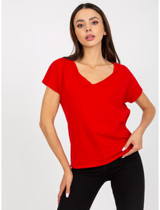 Fashionhunters Základní červené dámské bavlněné tričko