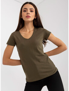 Fashionhunters Obyčejné khaki bavlněné tričko větší velikosti