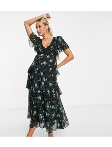 ASOS Maternity ASOS DESIGN Maternity dobby tiered midi dress with lace insert and open back in print-Multi