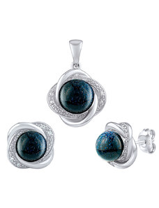 Silvego Stříbrný set šperků Ariel se syntetickým slunečním kamenem a Brilliance Zirconia JST14738SBG