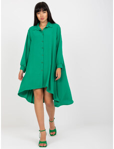 Fashionhunters Zelené asymetrické košilové šaty s dlouhým rukávem
