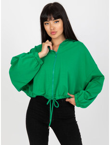 Fashionhunters Základní zelená mikina na zip s kapucí RUE PARIS
