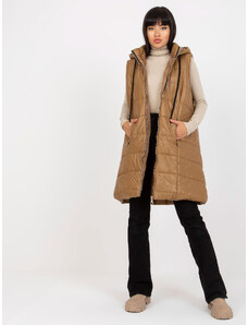 Fashionhunters OCH BELLA světle hnědá prošívaná péřová vesta s kapucí